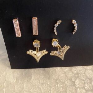 Gold tone and pink gold tone pierced earrings, set of 3, EUC